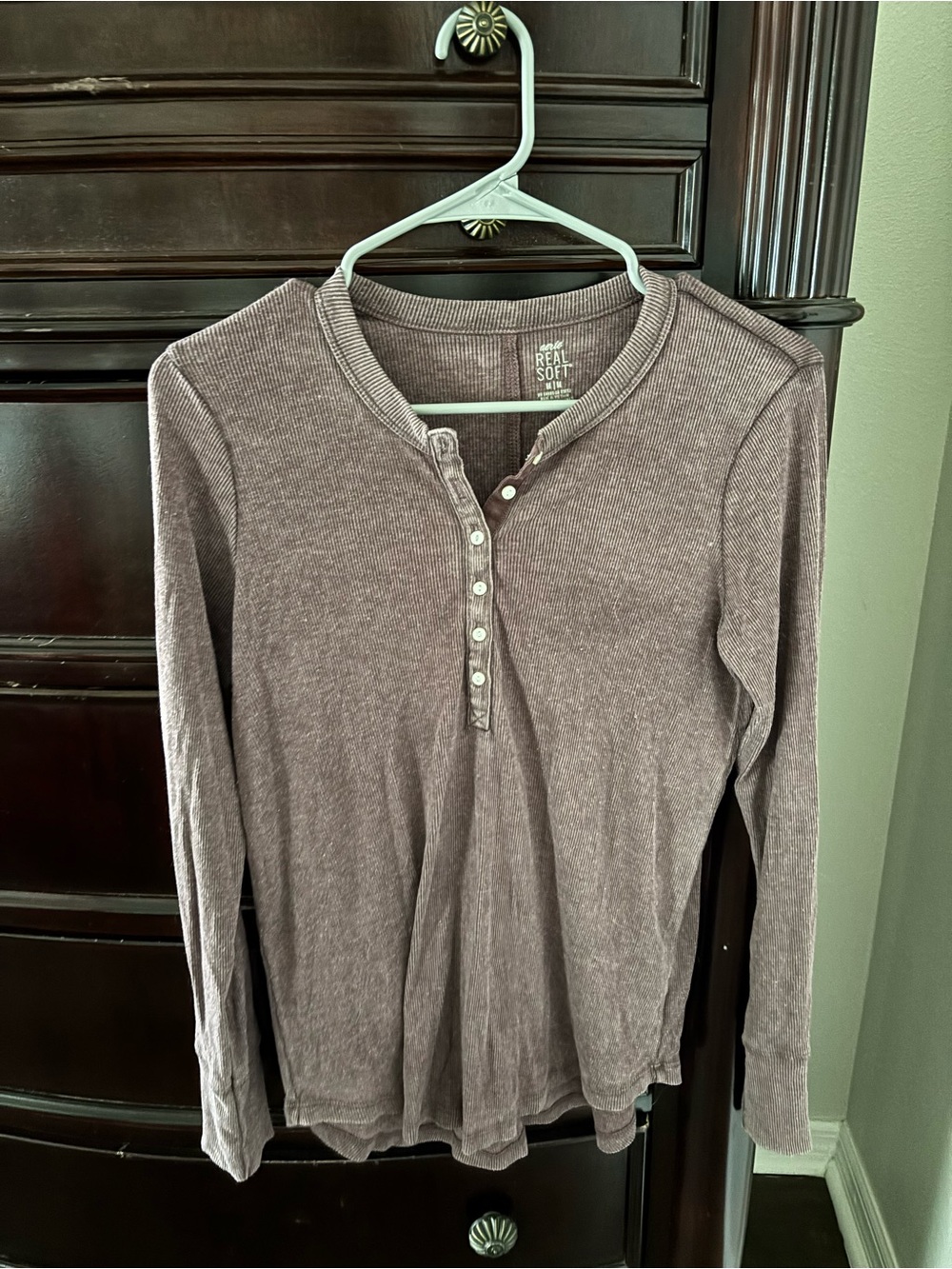 aerie Real Soft Ribbed Henley in Mauve